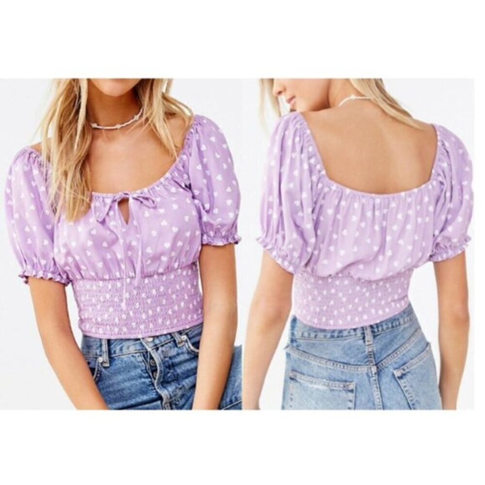 Forever 21 Women's Smocked Heart Print Top  Size‎ Small